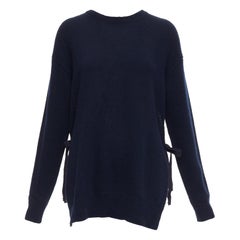 PRADA 2016 navy Wolle Kaschmir Band Krawatte Seite Rundhalsausschnitt Pullover IT42 M