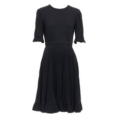 PRADA 2016 black ruffle cuff hem A-line pleated crew neck midi dress IT40 S