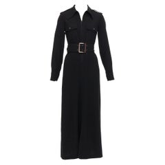 GUCCI Tom Ford 1996 black virgin wool belted military safari dress