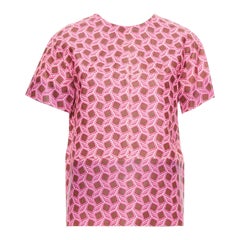 rare LOUIS VUITTON leather pink enlarged lattice lace print boxy top FR36 S