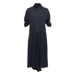 PRADA 2006 black viscose box pleat front ruched sleeves midi dress