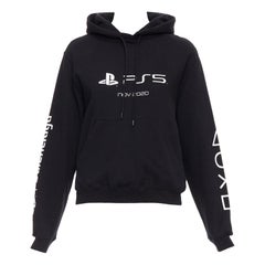 BALENCIAGA Demna 2021 black cotton white PS5 logo print hoodie L