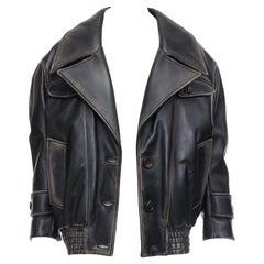 rare MIU MIU Runway 2018 washed vintage leather oversized boxy jacket IT36 XXS