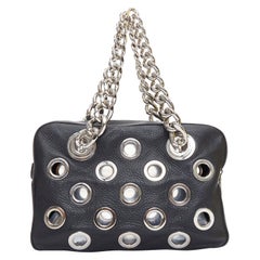 PRADA Vitello Daino Grommet Chain leather silver cut out rectangle shoulder bag