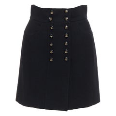 CHANEL 95C black wool silk lined gold CC logo buttons skirt FR38 M