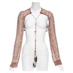rare DRIES VAN NOTEN Vintage 90s brown silk fur charm floral crop top FR36 S