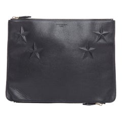 GIVENCHY Riccardo Tisci black leather star debossed double zip clutch bag