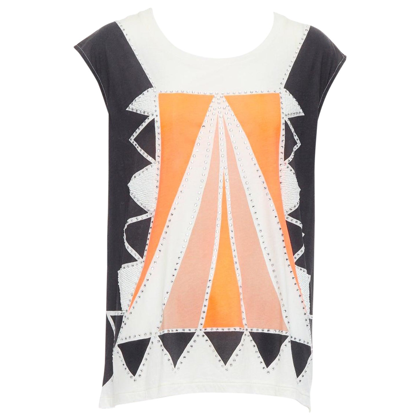 SASS & BIDE Love Shady neon orange black crystal embellished cotton tank S