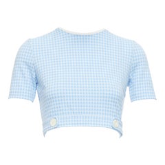 MIU MIU 2019 blue white gingham seersucker scalloped crop top XS
