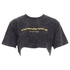 ALEXANDER WANG gold embroidered logo grey acid washed crop tshirt XS