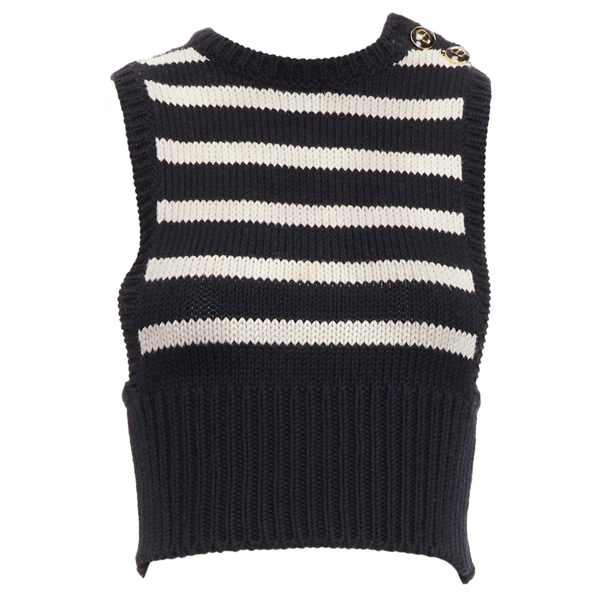 CHRISTIAN DIOR Schwarze gestreifte Weste aus Baumwolle und Kaschmir mit CD-Logo und Knopfleiste FR34 XS im Angebot