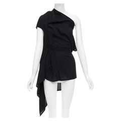 ANN DEMEULEMEESTER 100% Schurwolle schwarz asymmetrisch drapiertes Top FR36 S