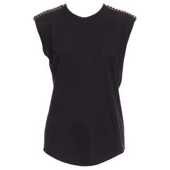BALMAIN schwarzes Baumwolltop mit Metallkette und Lammlederbesatz FR40 L