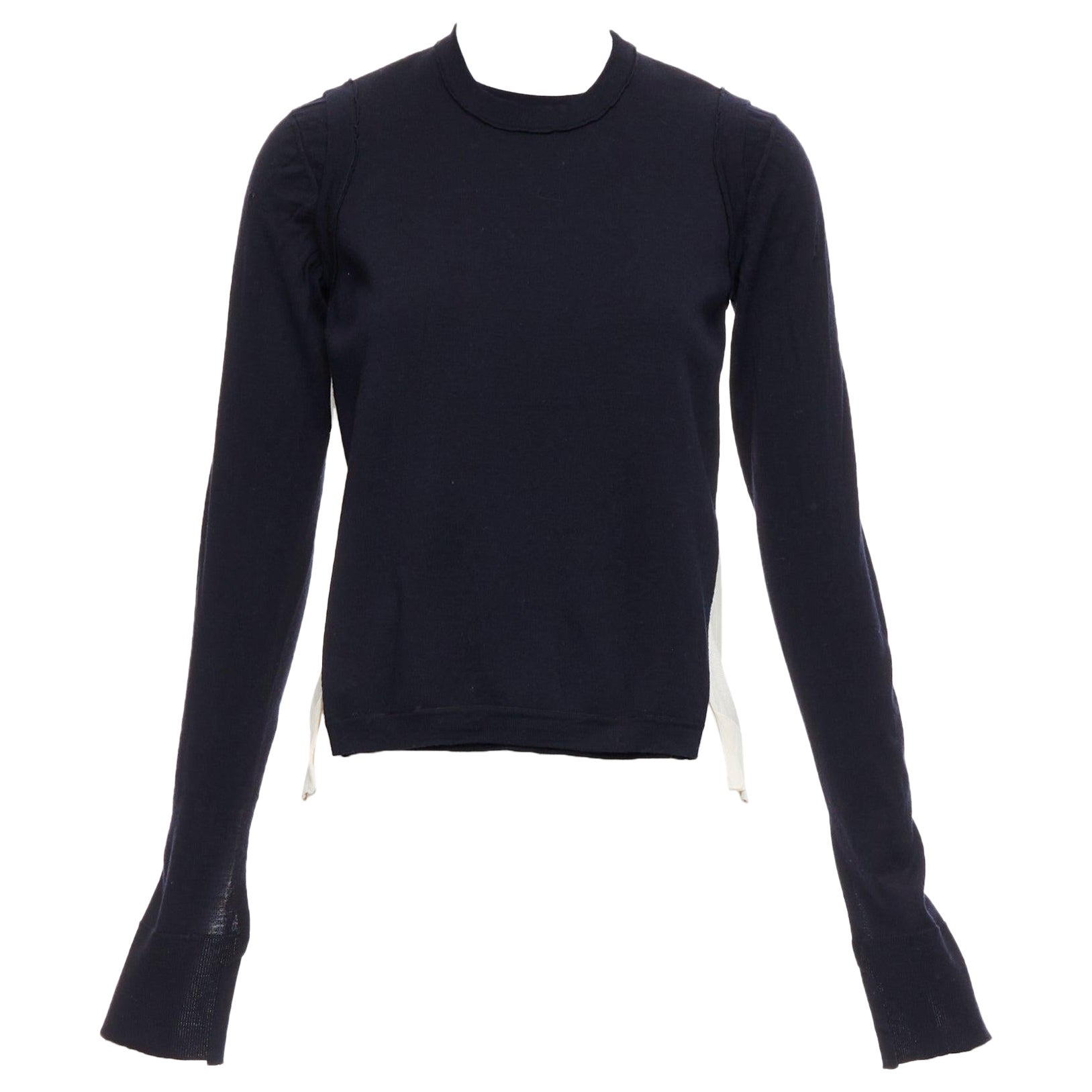 OLD CELINE Phoebe Philo black wool cream silk panelled button detail sweater XS For Sale