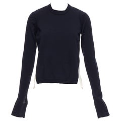 OLD CELINE Phoebe Philo Schwarz Wolle Creme Seide getäfelten Knopf Detail Pullover XS