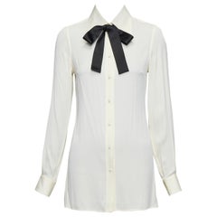 DOLCE GABBANA black cream silk blend tie neck blouse shirt IT38 XS