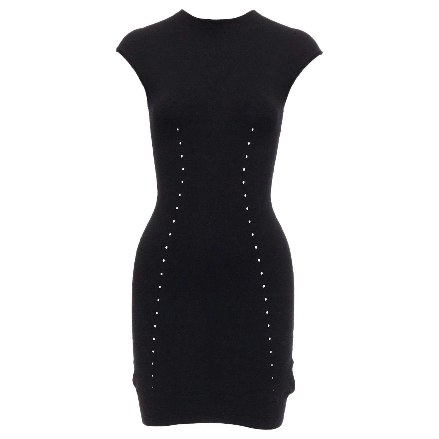 ALEXANDER WANG black wool blend pointelle knit bodycon dress XS For Sale