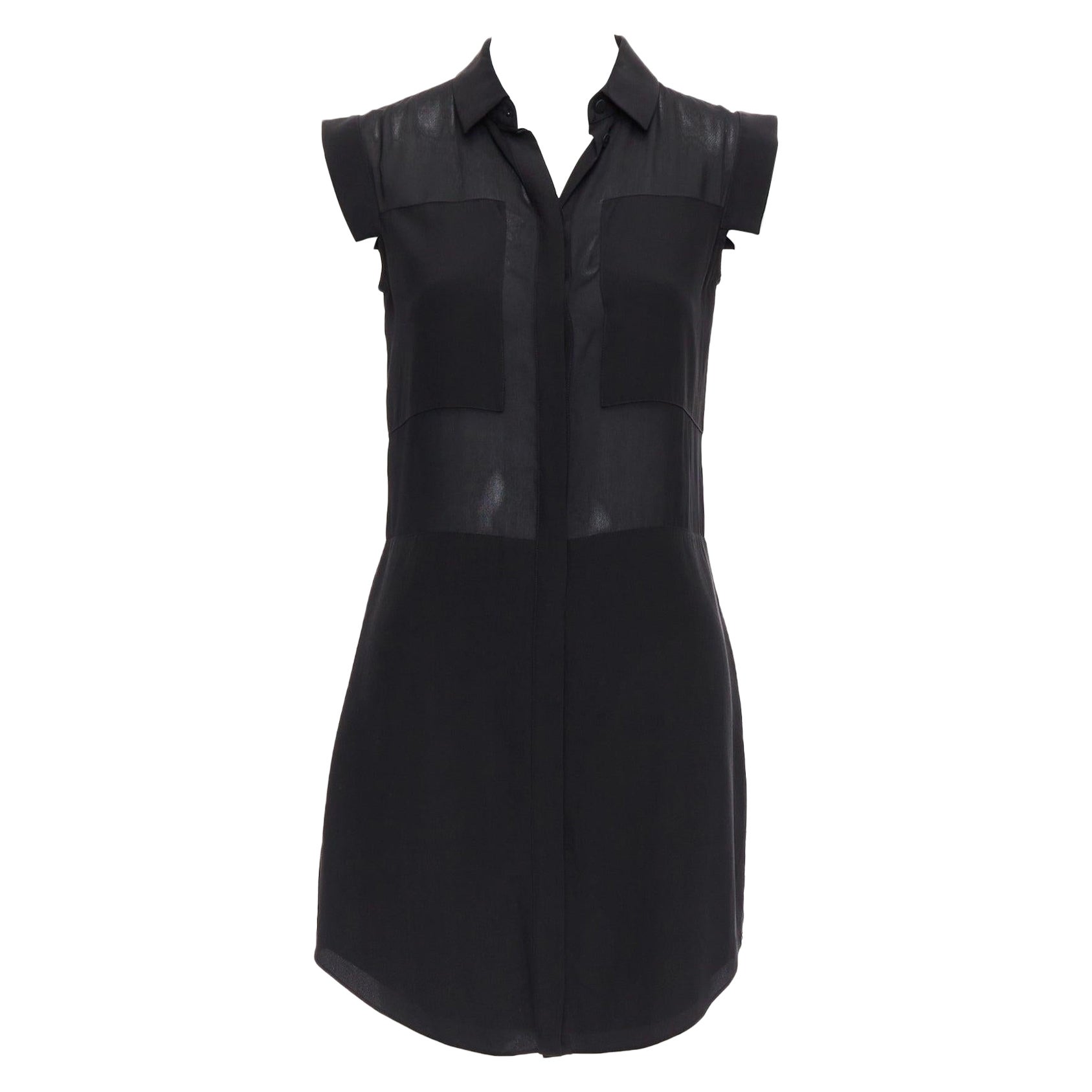 T AT&T Alexander Wang abito nero a pannelli in misto seta con manica a cappuccio e bottoni XS
