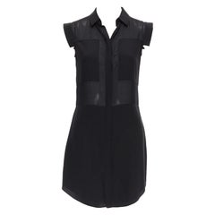 T ALEXANDER WANG black sheer silk blend paneled cap sleeve button front dress XS
