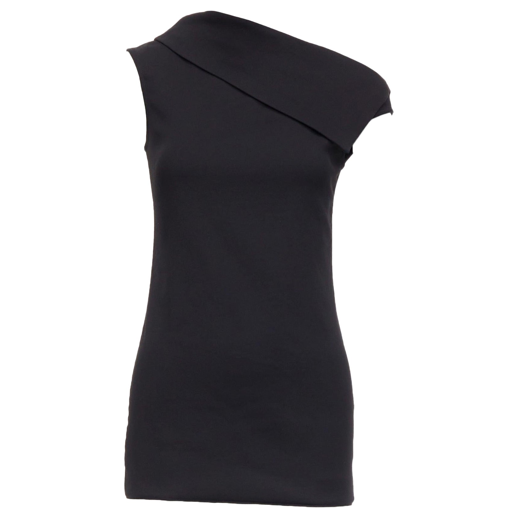 HELMUT LANG mini vestido asimétrico off shoulder de lana y scuba negro US0 XS en venta