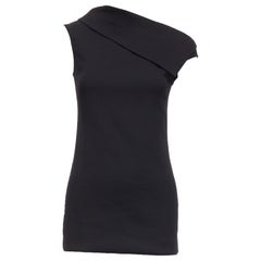HELMUT LANG - Mini robe asymétrique en laine scuba noire à épaules dénudées US0 XS