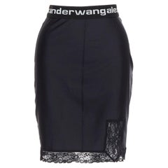 T ALEXANDER WANG schwarzer Spitzenbesatz mit Logo-Band am Bund Mini-Rock XS