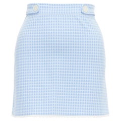 MIU MIU 2019 blue white gingham seersucker scallop trim buttons mini skirt XS