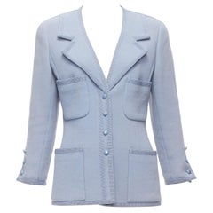 CHANEL 1997 Vintage powder blue 100% wool 4 pocket CC logo jacket FR38 M