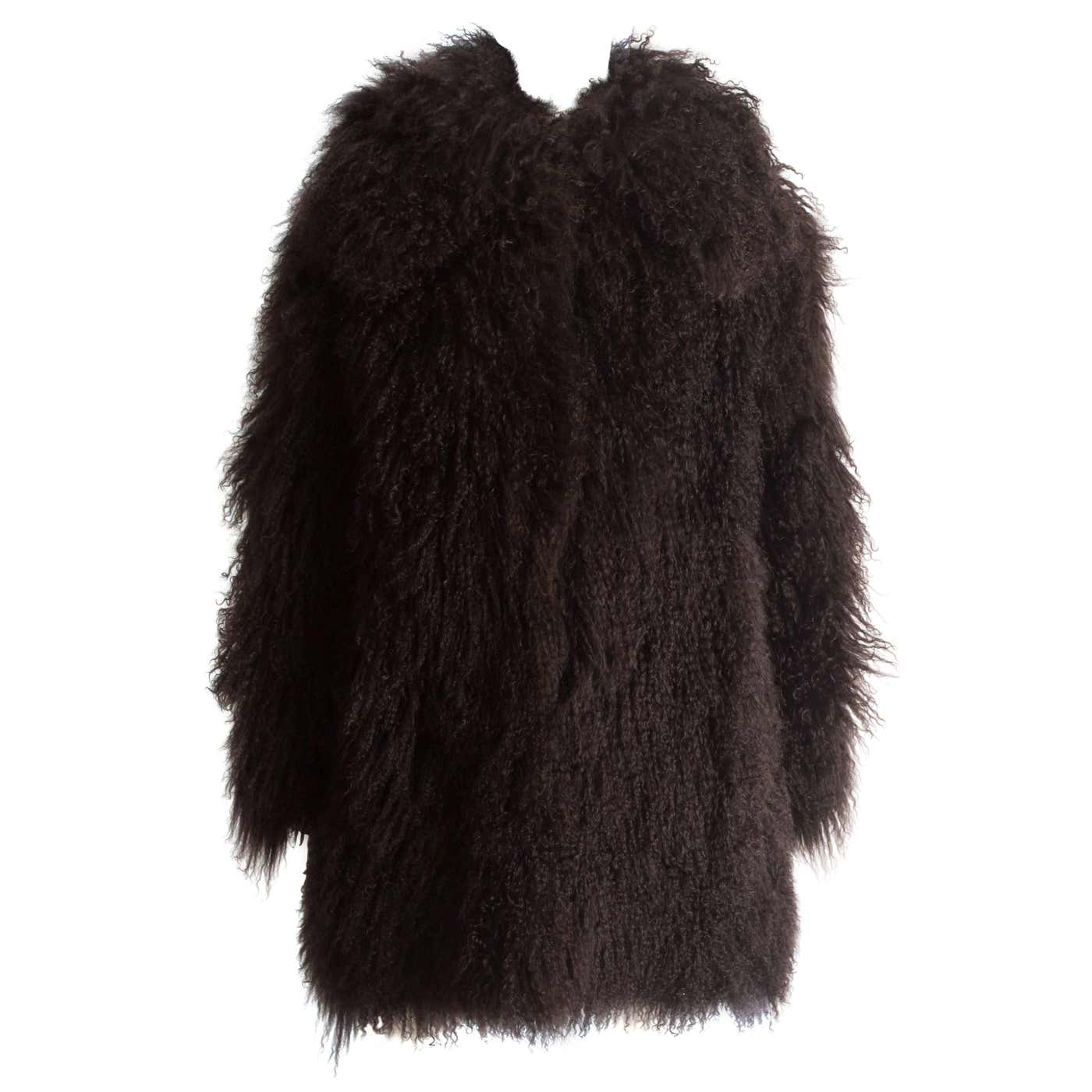 Alaia oversized brown Mongolian lamb coat, circa 2000s For Sale at ...