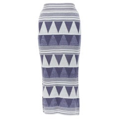 ISSEY MIYAKE 1980's Vintage blau grau ethnisch geometrisch Baumwolle stricken Midi-Rock M