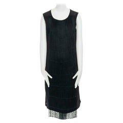 Laufsteg DRIES VAN NOTEN 2013 schwarz Fransenbesatz Seide Flapper Kleid FR38 US6 S