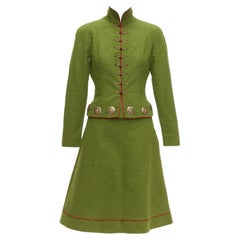 rare CHRISTIAN DIOR John Galliano 1999 Mao Communist green skirt suit FR36/38
