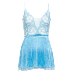 rare LA PERLA blue silk blend intricate lace fringe lingerie cami top US0 XS