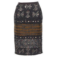 OSCAR DE LA RENTA 2008 falda jacquard marrón de rafia con lentejuelas US0 24"