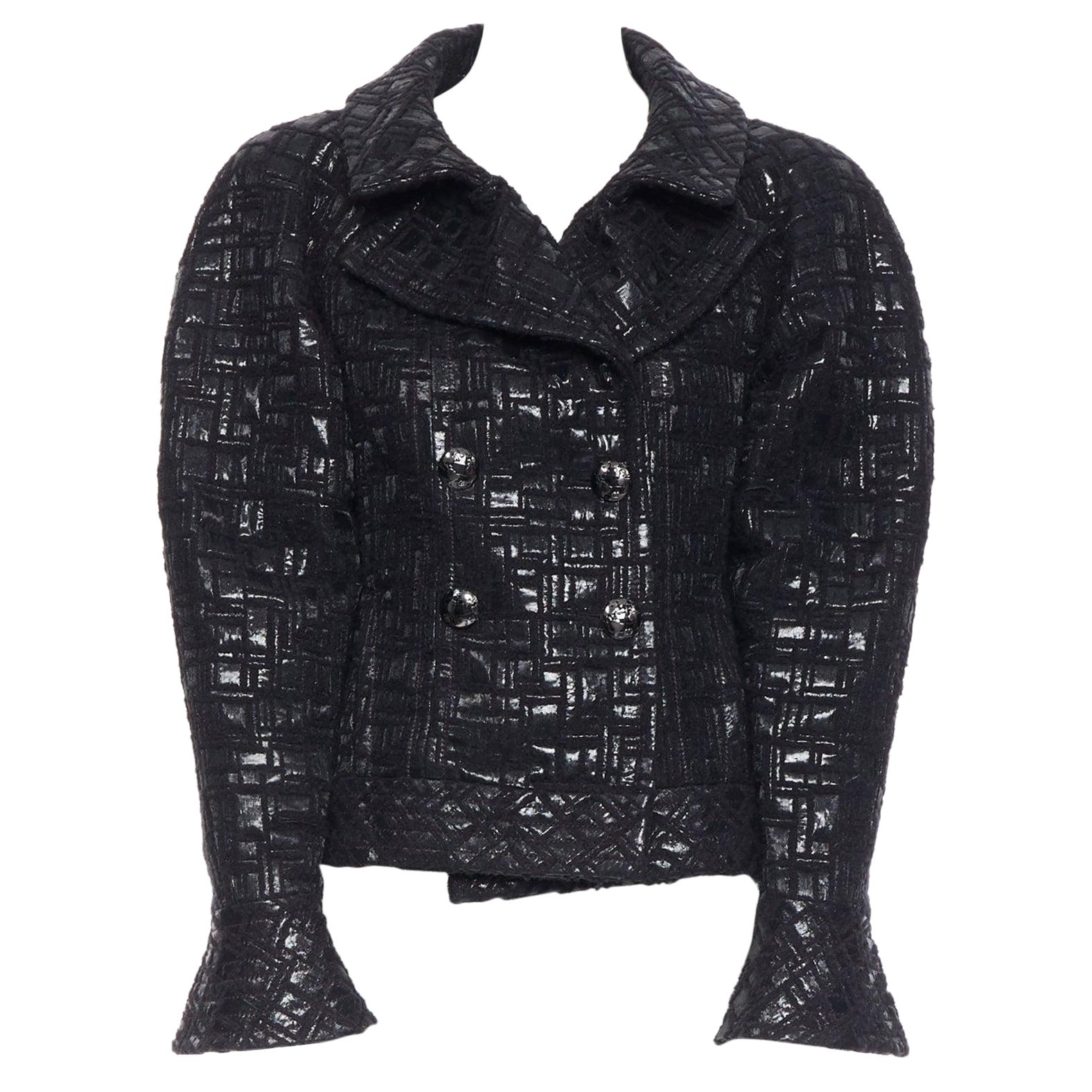 CHANEL 13A cyber tweed bomber con manica a doppio petto nero FR36