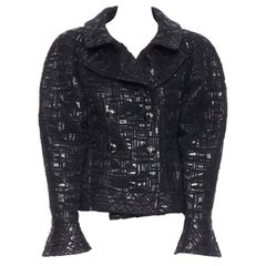 runway CHANEL 13A cyber tweed bomber sleeve double breasted black jacket FR36