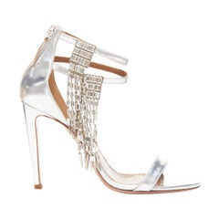 AQUAZZURA dangling crystal chandelier silver leather strappy heel sandals EU36.5