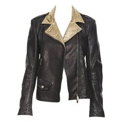 FAITH CONNEXION - Giacca da motociclista in pelle nera con retro in oro metallizzato FR38 S
