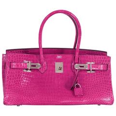 Hermes 42cm Shiny Fuschia Porosus Crocodile JPG Shoulder Birkin Bag SUPER RARE 6