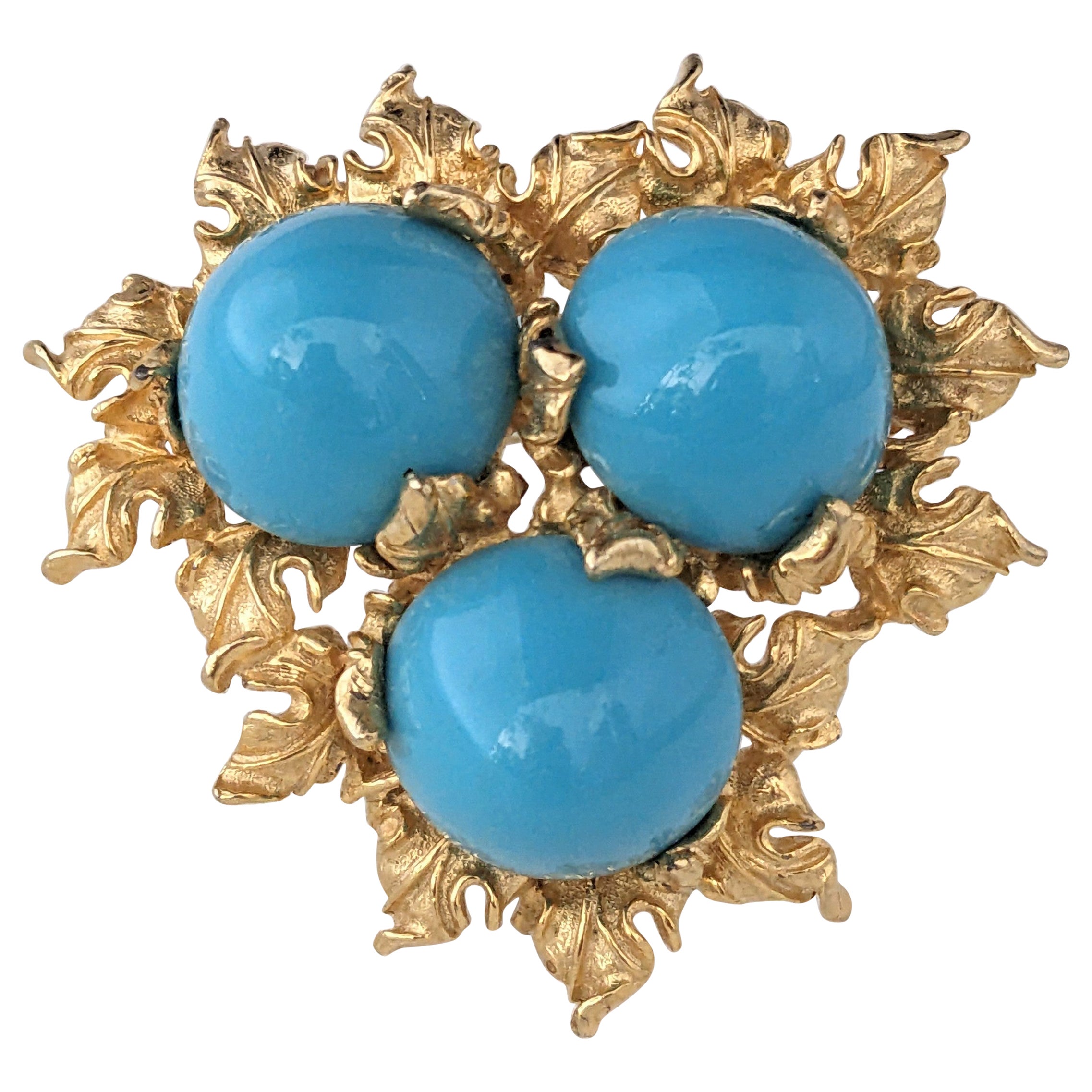 Pauline Rader Turquoise Cab Foliate Brooch