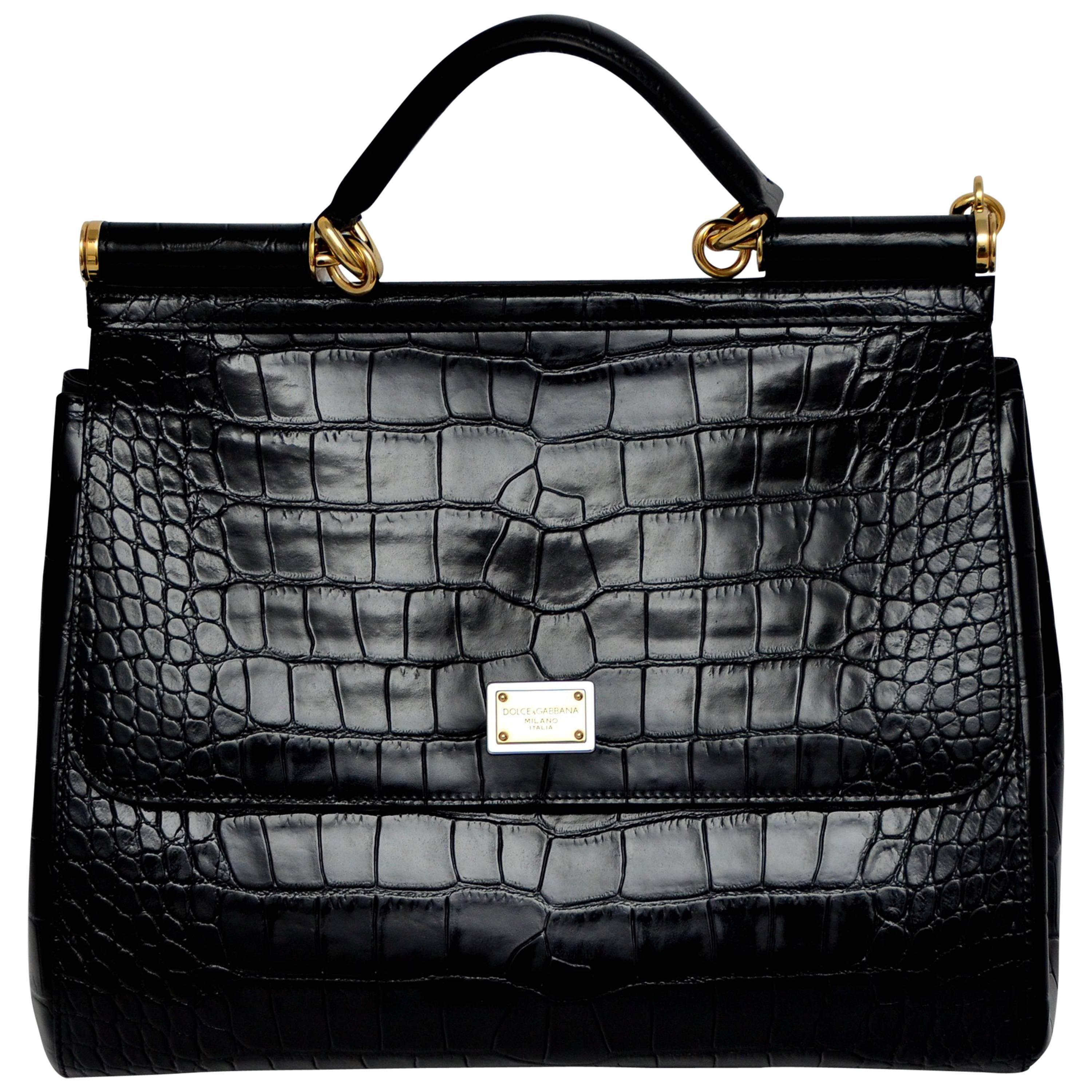 Dolce & Gabbana Crocodile  Handbag Large Miss Sicily MINT 