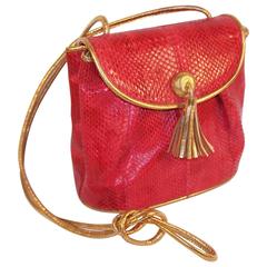 C.1990 Barbara Bolan Lipstick Red Snakeskin Shoulder Strap Handbag