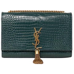 Borsa A Tracolla Saint Laurent Kate Medium Cocco Verde Ottanio