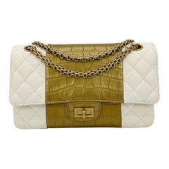 NEW Chanel Cream Leather Gold Alligator Double Flap Classic 2.55 Reissue NWT