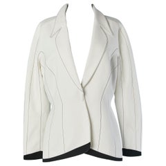 Weiße einreihige Jacke in Weiß mit Spitzenstickerei und schwarzem Rand Thierry Mugler