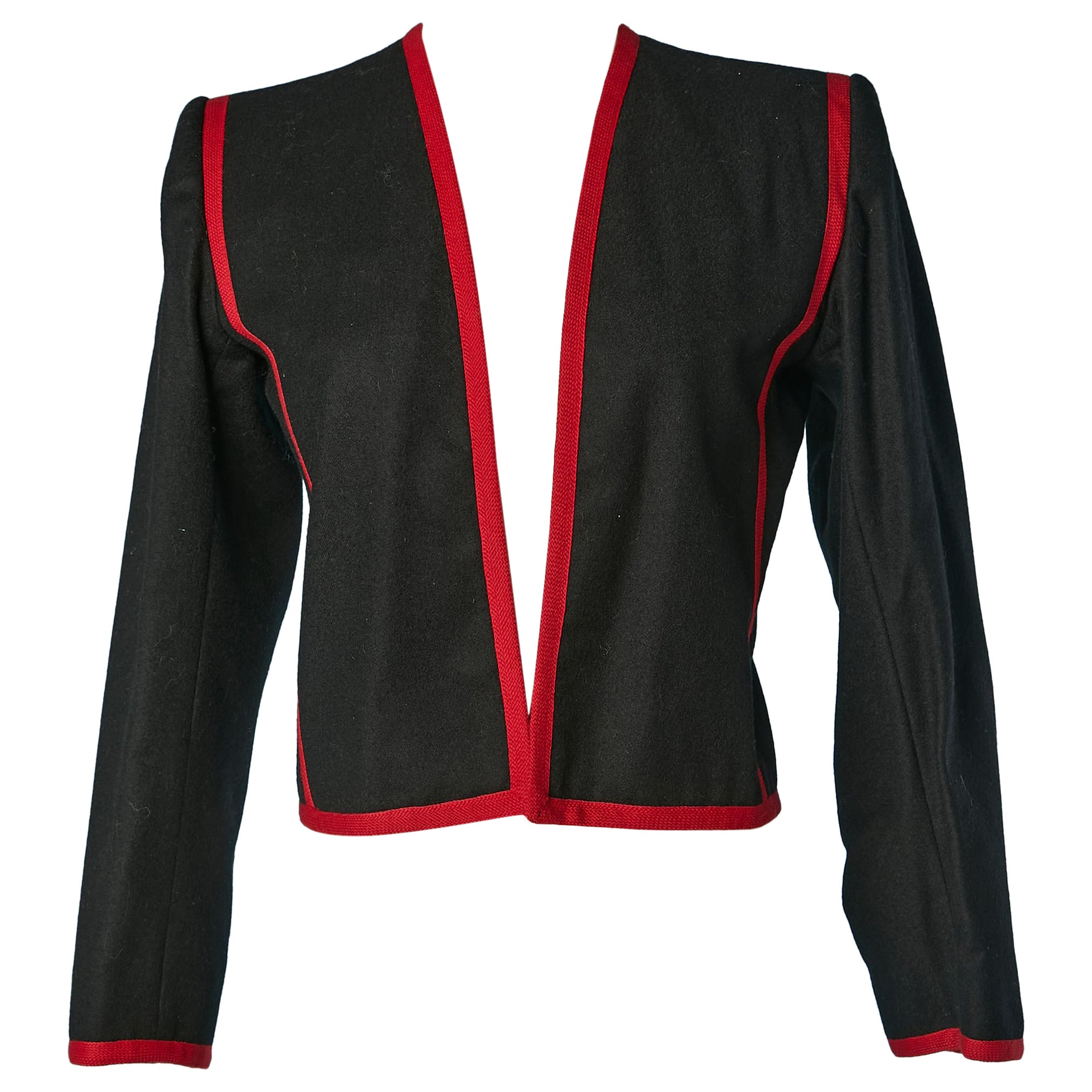 Giacca boléro nera con bordi rossi Saint Laurent Rive Gauche in vendita