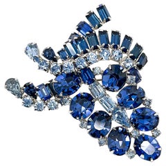 Vintage KRAMER Sapphire Crystal Vine Brooch 1950s