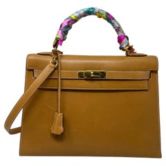 Vintage Hermes Gold Tan Kelly 32 Tasche