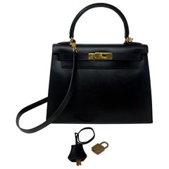 Hermes Vintage Schwarz Kelly 28 Tasche