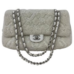 Chanel White Fur Medium Flap Bag